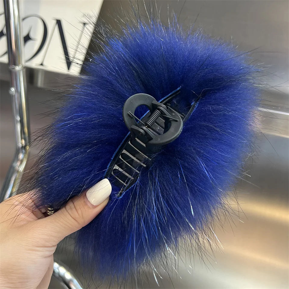 New Jelly Color Fox Fur Hair Clip Woman Claw Clip For ladies Sweet Hair Ornament Hair Hold Headband Fur Hairpin Hair Accessories