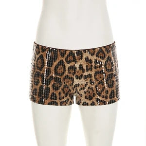 STYLISH LADY Shiny Sequined Pink Leopard Printed Shorts 2025 Summer Women High Waist Luxury Spicy Girl Sexy Clubwear Short Pants