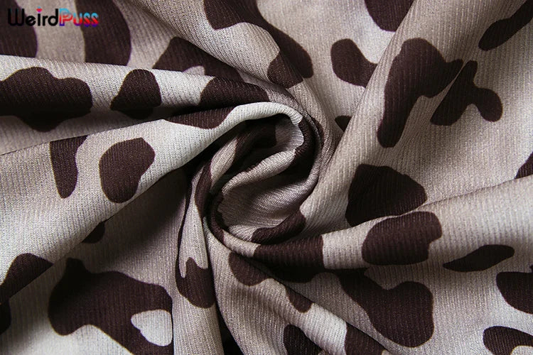 Weird Puss Leopard Print Crop Tops Woman Summer Strapless Ruffles Scarf Collar Trend Sexy Party Wild Chic Clubwear Skinny Vest