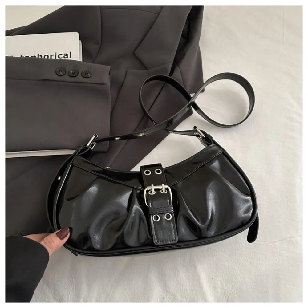 Retro Designer Buckle Armpit Bag Pu Leather Gothic Y2k Shoulder Bag Vintage Cross Body Spicy Girl Handbag Female