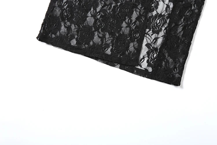 Weird Puss Sexy Solid Dress Women 2025 Summer Sleeveless Lace High Stretch Midnight club Asymmetrical Graphics Metal Knot Slit