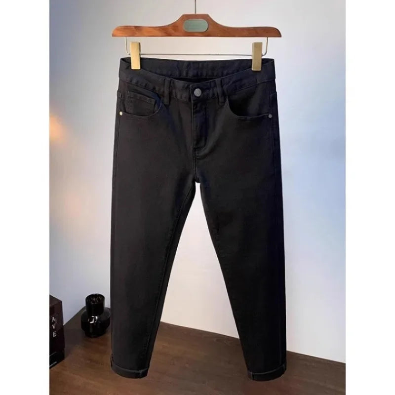 Spring Autumn Men's Elastic Slim Fit Casual Jeans Trendy Loose High End Brand Fashionable Long Trousers Popular Style