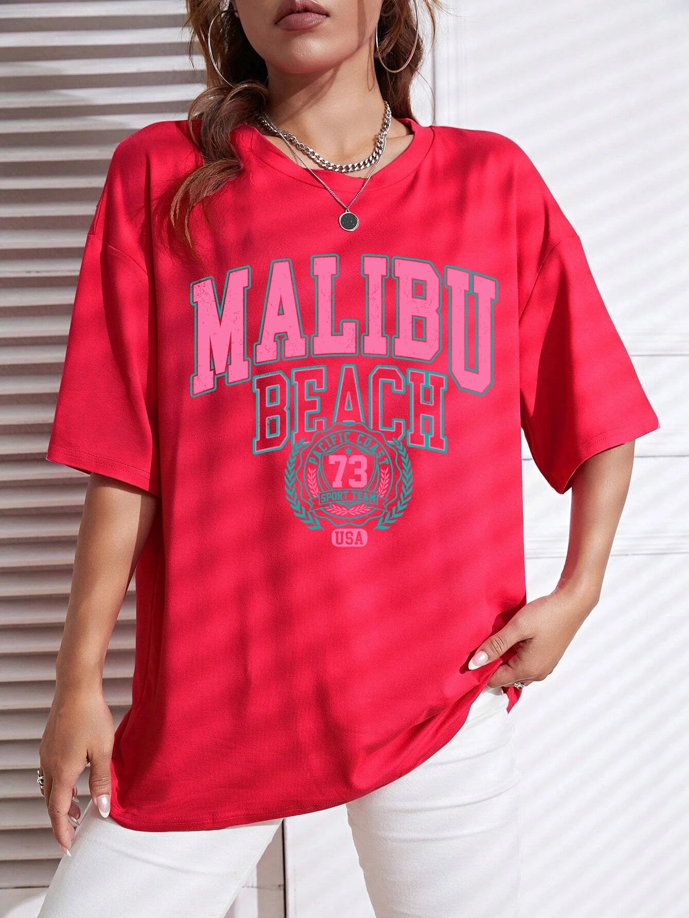 Malibu Beach Letter Print Print Womens T-Shirts Street Casual Tshirt Summer Brand Tee Clothing Hip Hop Breathable Tshirts Women