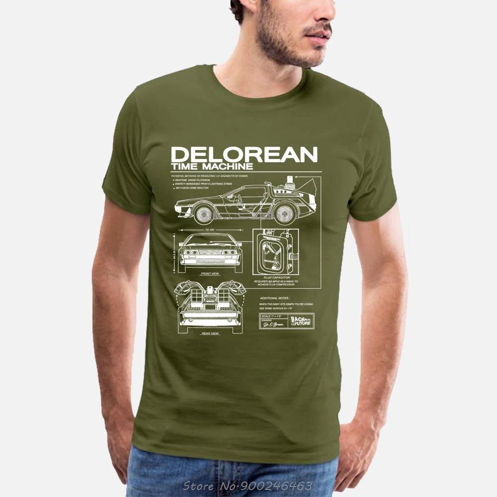 Back To The Future Delorean Schematic T-Shirt Print TShirt Men Motorcycle Cotton T Shirt Summer Men Hip Hop Tees