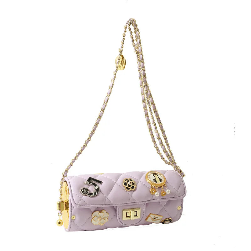 Fashion Shoulder Bag for Women Small Fragrant Style Diamond Grid Texture Crossbody PU Leather Square Bag