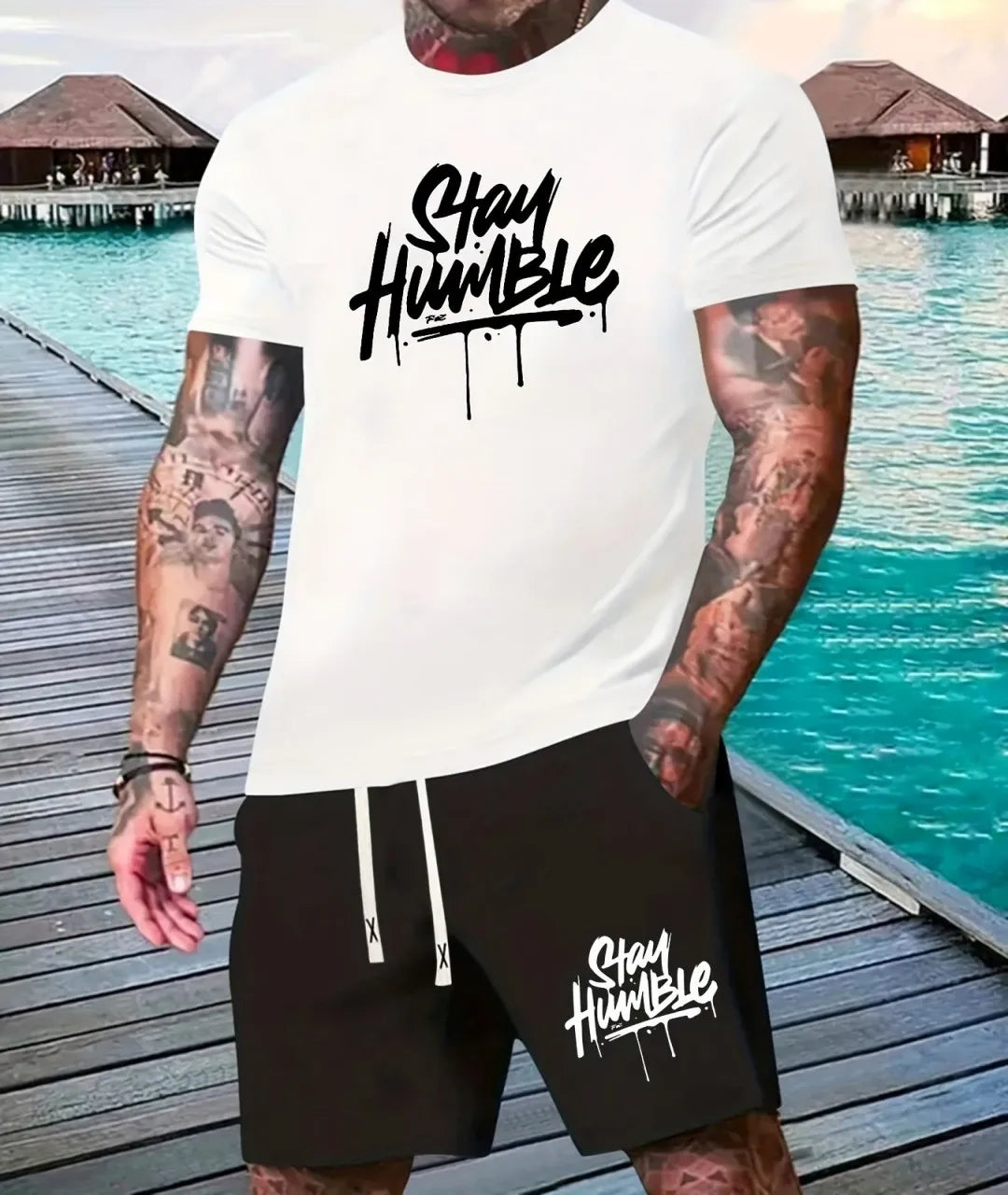 2025 summer new 3D digital printed men's suit Fashion short sleeve shorts suit Outdoor street men's sports shorts Summer daily c