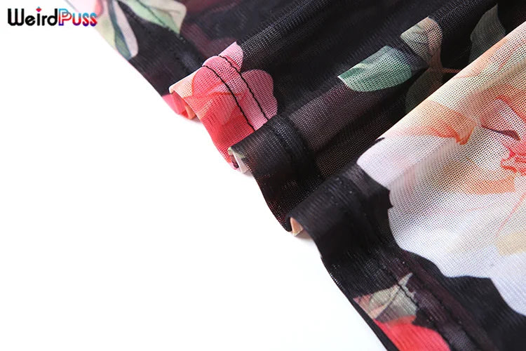 Weird Puss Summer Sheer Women 2Piece Set Side Split Slim Long Skirt+V Neck Camisole Ladies Sexy Vacation Party Matching Suits