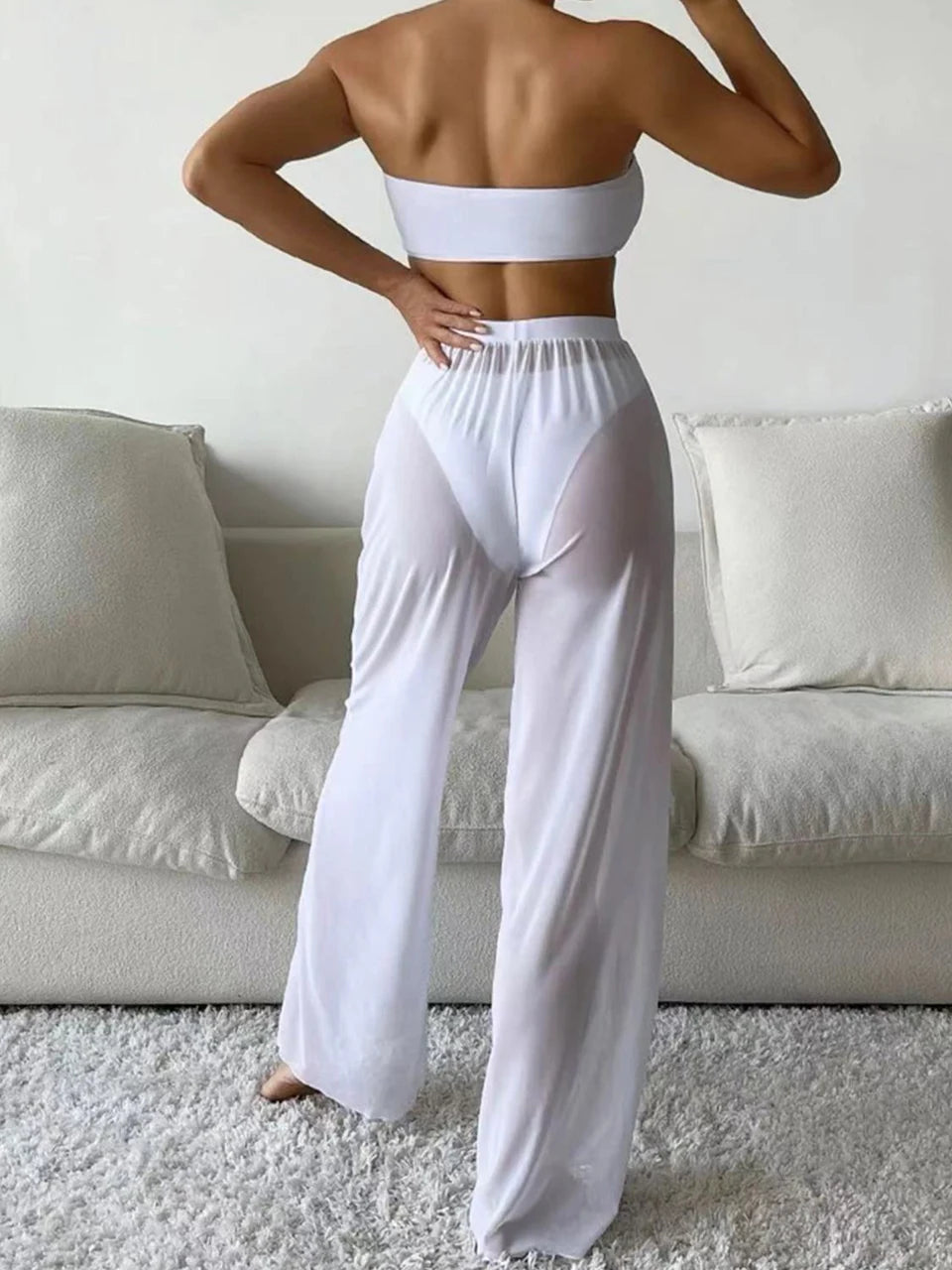 3pcs Tie Front Bandeau Bikini Set 2026 Women Triangle Swimwear Female Printed Swimsuit With Beach Pants Sexy Padded Bathing Suit