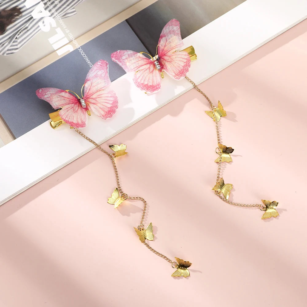 Butterfly Hairpins New Korean Yarn Elegant Metal Tassel Long Hair Clips For Women Hanfu Antique Party Hair Accessories