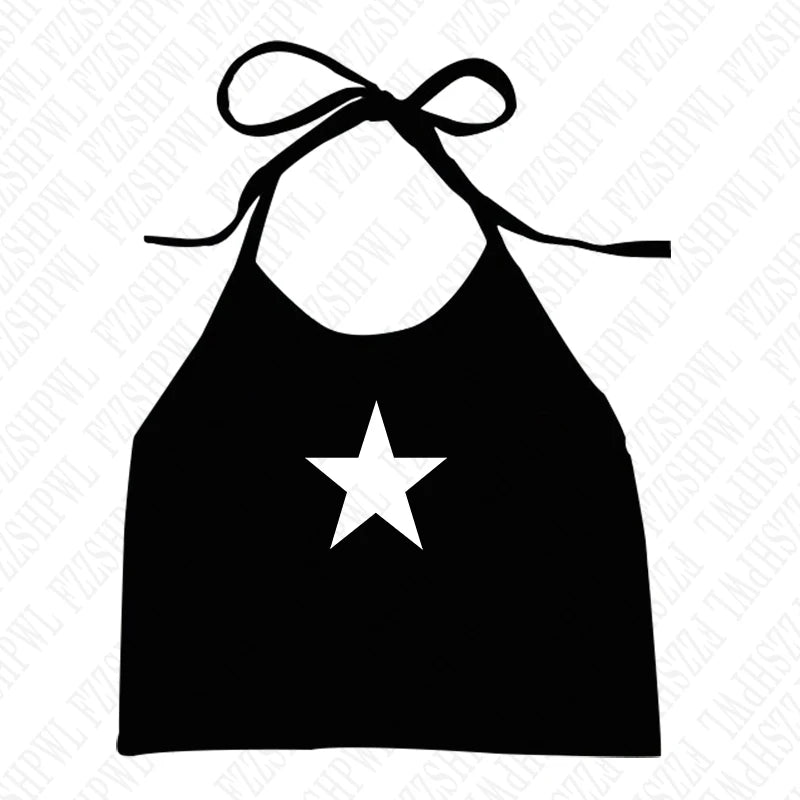 Gothic Star Print Streetwear Vintage Harajuku Punk Grunge Crop Top Casual Women's T-Shirt E-girl Baby Tee Slim Y2k Clothes