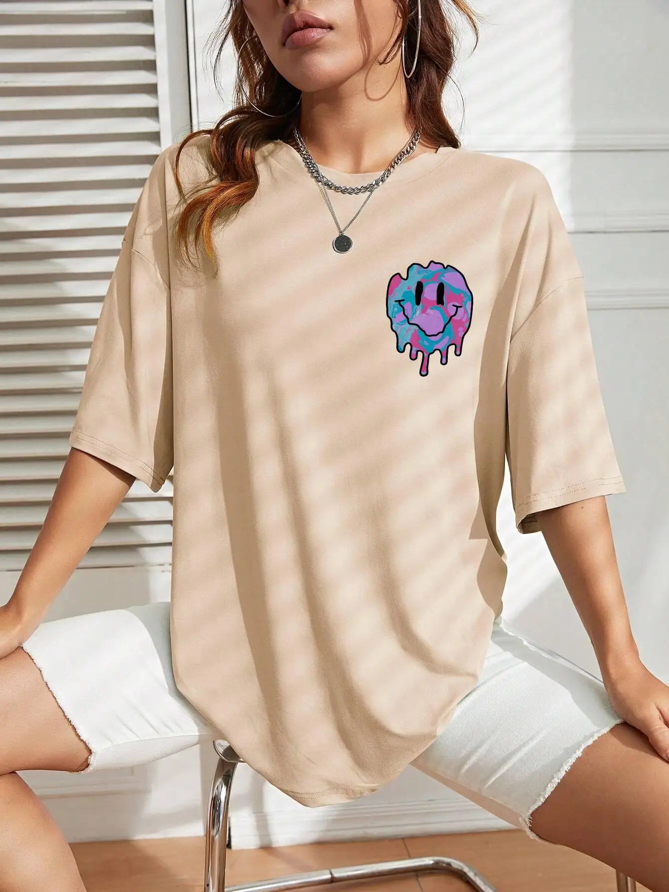 Funny Smile Face Print Female Tshirt Street Casual All Match T-Shirt Fashion Soft Clothes Hip Hop Breathable Tee Shirts Women