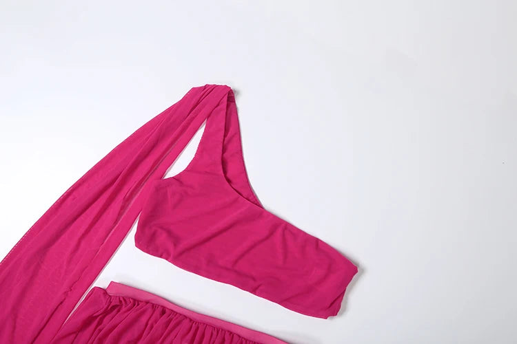 Weird Puss Y2K Sexy 2 Piece Set Women See Through Midnight Irregular Full Sleeve Crop Tops+Ruched Split Skirts Matching Clubwear