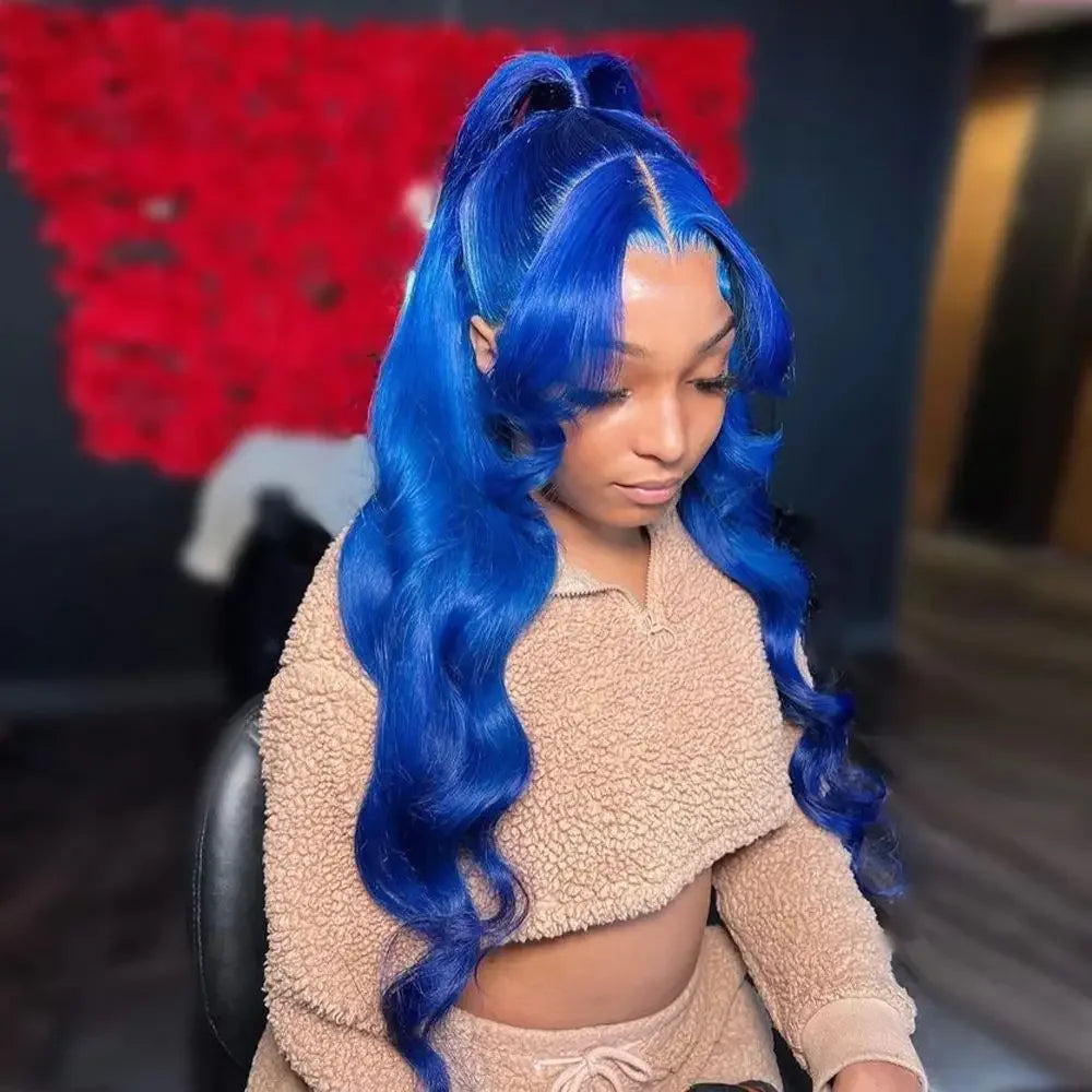 Dark Blue HD 13x4 Lace Front Wigs Human Hair Pre Plucked Glueless Navy Blue Colored 26 Inch Body Wave 13x6 Hd Lace Frontal Wig