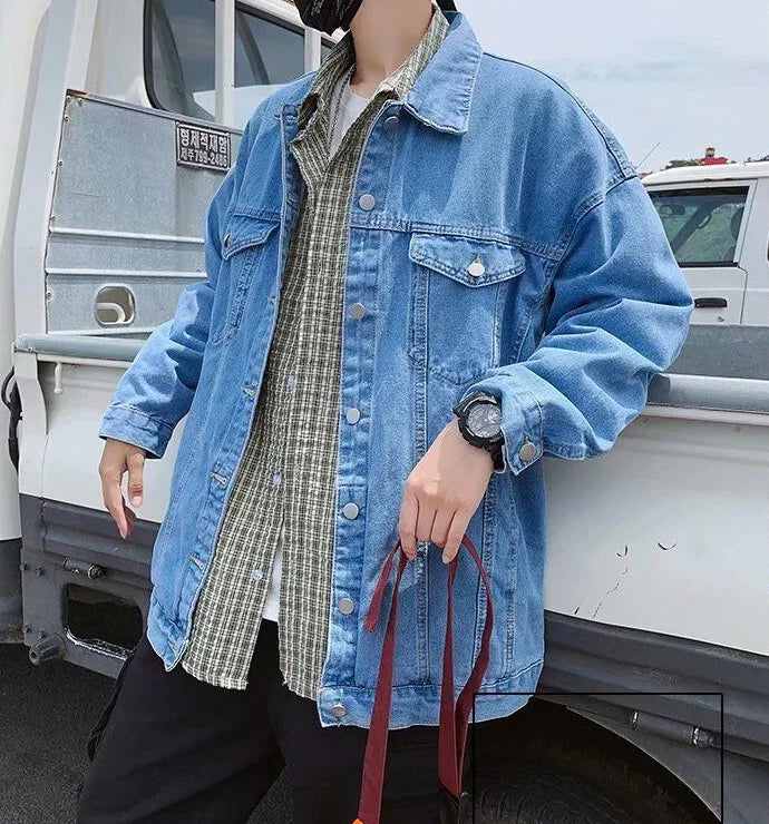 Button Short Casual Slim Cowboy Coat for Men Korean Popular Clothes Denim Jackets Man Loose New In Designer Branded Rock Lxury