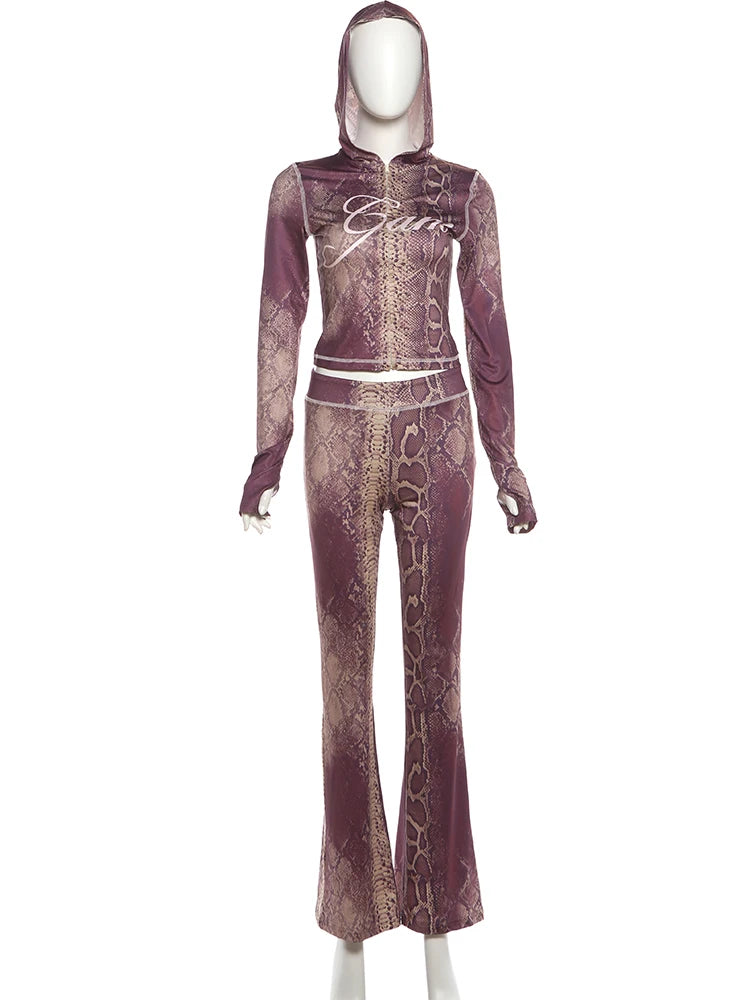 Snake Print Zip Jacket & Pants Set — Women's Tracksuit