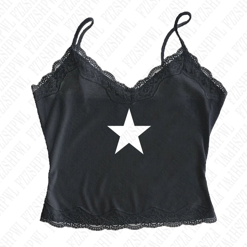 Gothic Star Print Streetwear Vintage Harajuku Punk Grunge Crop Top Casual Women's T-Shirt E-girl Baby Tee Slim Y2k Clothes