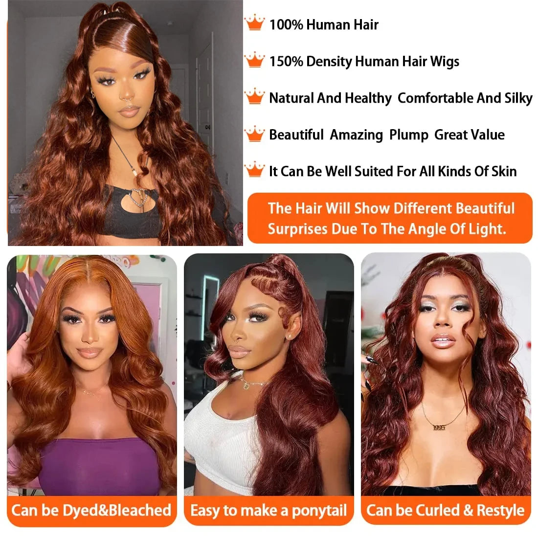 Reddish Brown 13x4 13x6 Lace Front Wigs Human Hair Pre Plucked 200% Density Body Wave Colored Human Hair Lace Frontal Human Wig
