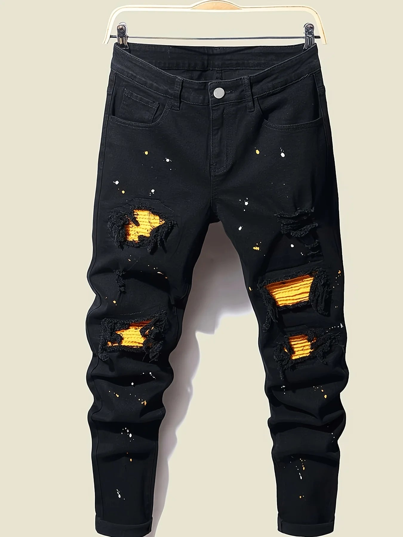 Denim Splash-Ink Patchwork Jeans, men's jeans