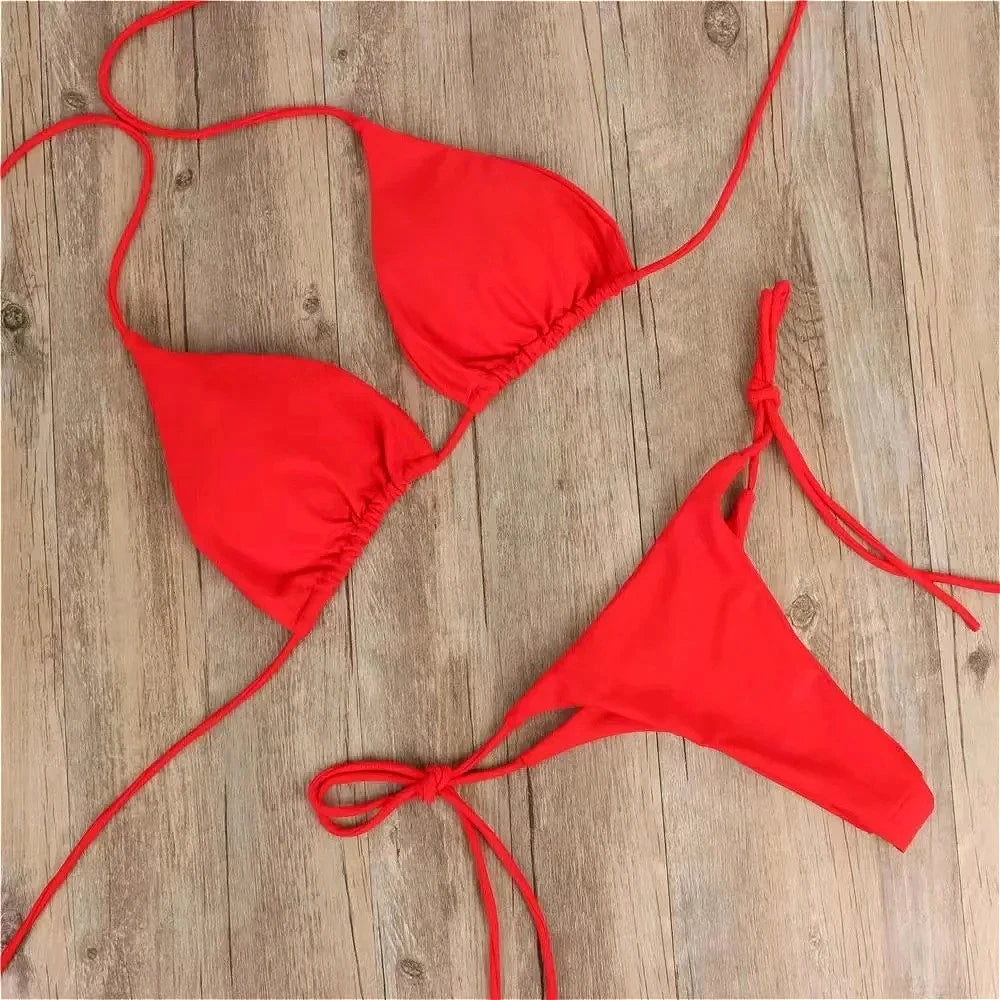 2025 Sexy Bikinis Set Female Bandage Swimsuit Women Two Piece Bikini Swimwears Pink Strappy Beachwear Bathing Suit Low Waist