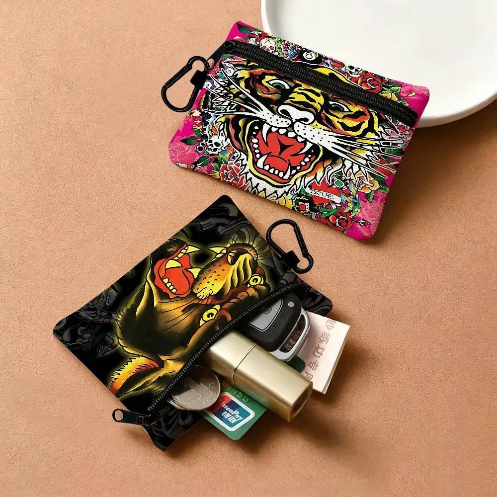 Fashion Brand E-Ed H-Hardy White Oxford Cloth Zipper Coin Purse Lightweight Hanging Key Pouch Card Holder For Daily Use