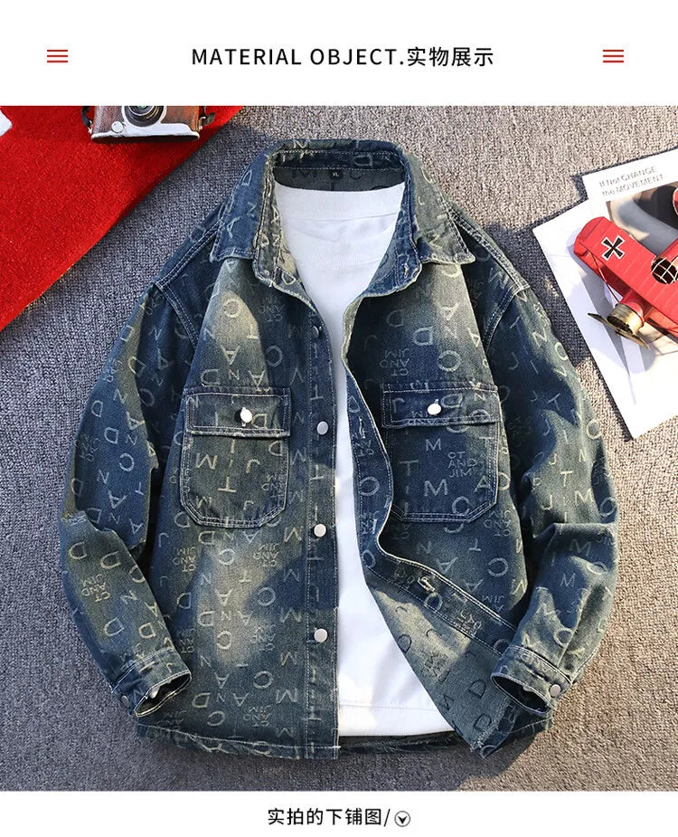 High Quality 2025 Spring Autumn Men's Cotton Denim Jackets Casual Youth Streetwear print Denim Coats Loose Tops Clothing