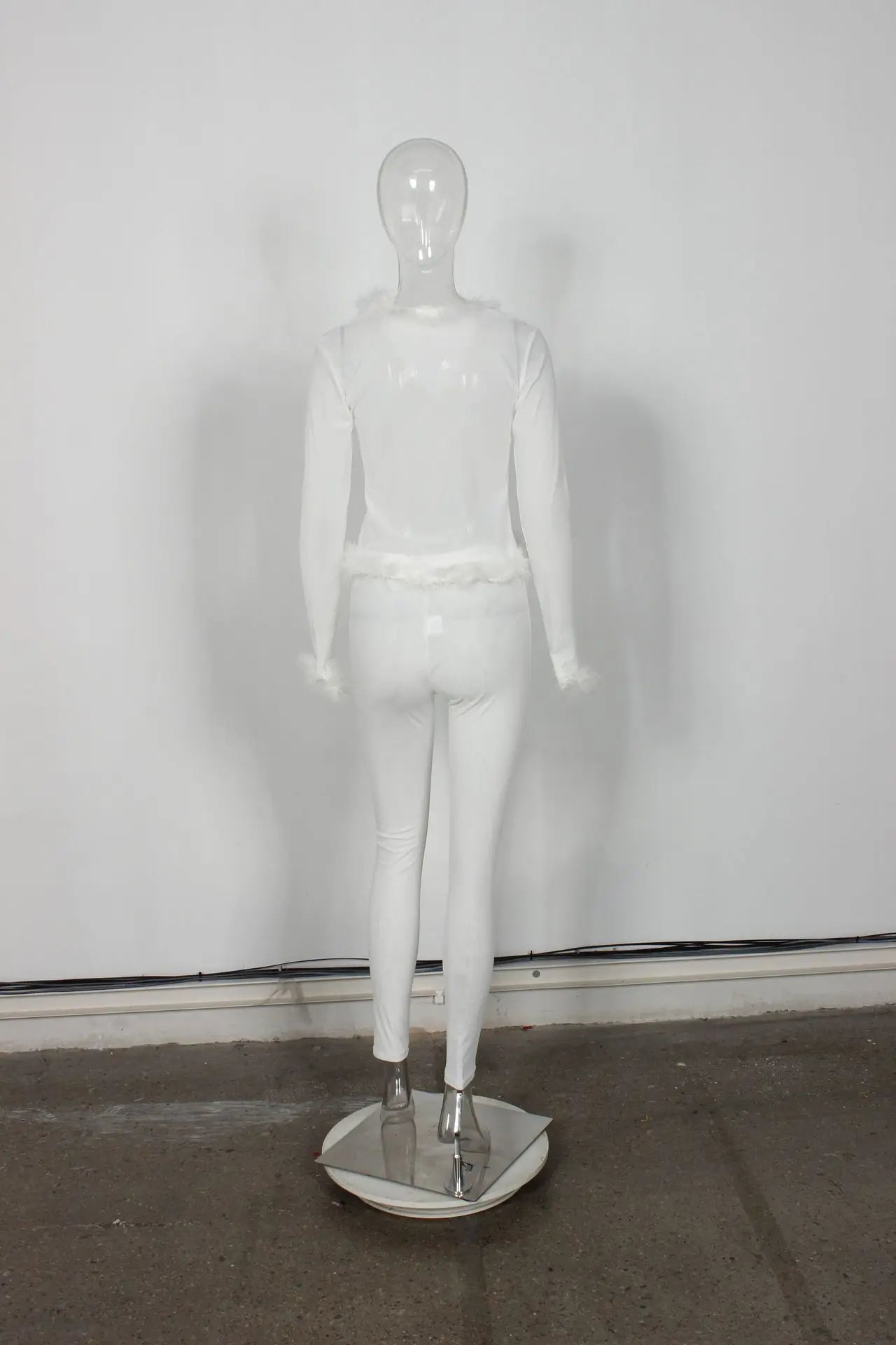 Weird Puss Sexy Fashion 2 Piece Set Women Fluff Patchwork Lace-Up Full Sleeve+Skinny Peach Hip Pants Club Coquett Trend Outfits