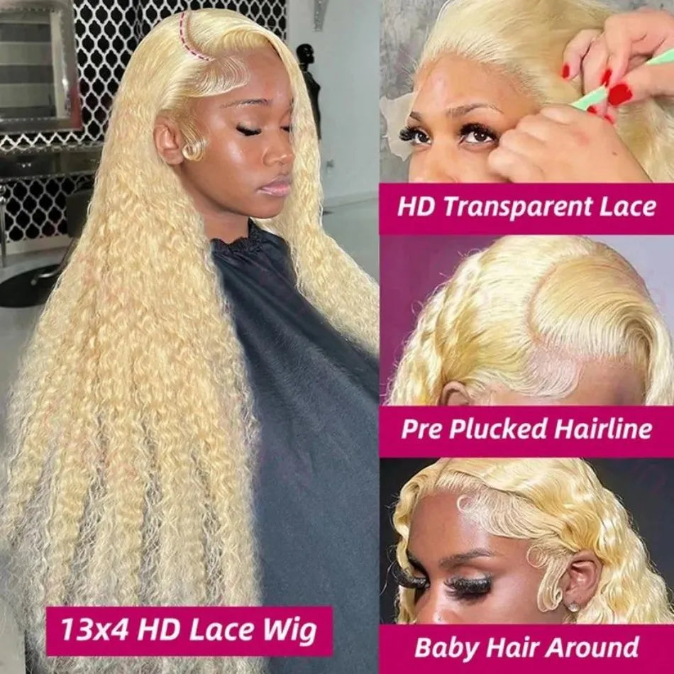 Deep Wave 613 Lace Front Wig Human Hair 13X6 30 32 Inch Blonde Wig Human Hair 220 Density Pre Plucked Lace Frontal Wig For Women
