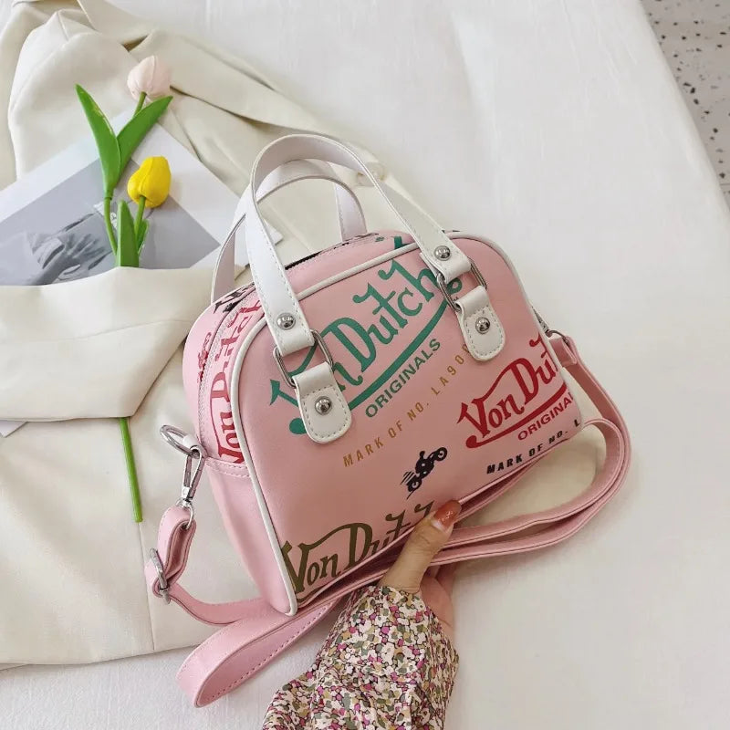 Versatile Printed Shoulder Bags Dual White Handles Detachable Strap Tote Bag Y2K Women Street Daily Fashionable Crossbody Purse