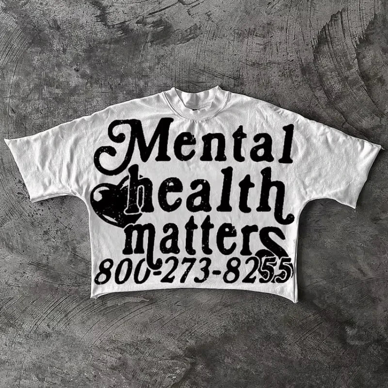 Mental Health Matters Graphics Cropped T-Shirts Y2K Short Sleeves Vintage Tshirt Streetwear   Tops