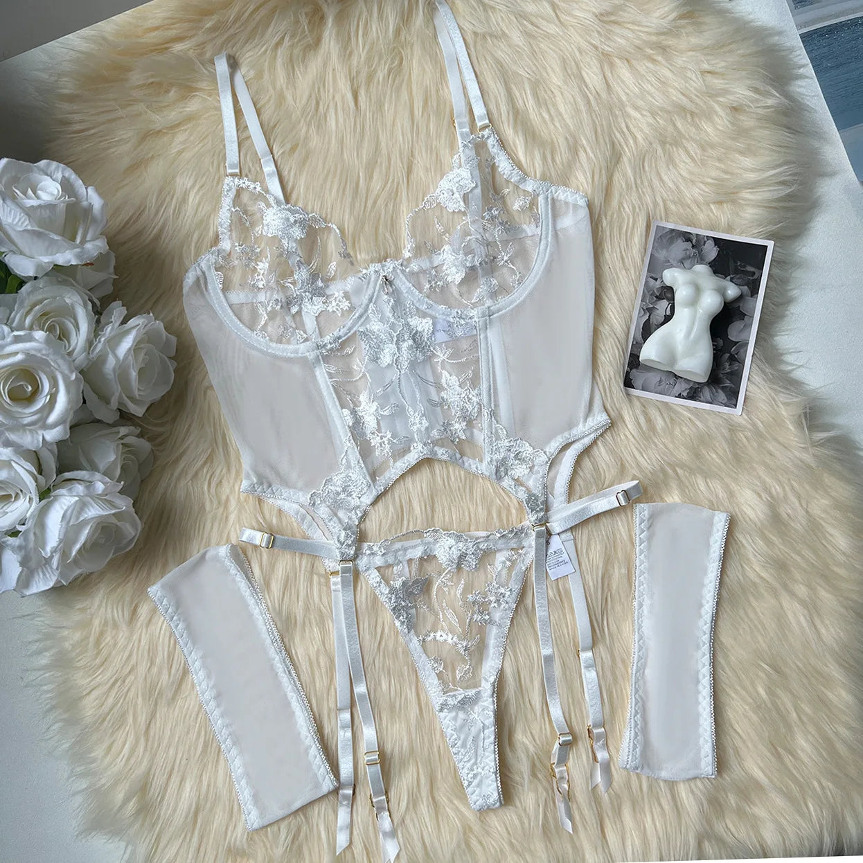 SINGREINY Gauze Sheer Slim Erotic Bra&Brief Sets Fashion Embroidery Club Sleepwear Female Prono Transparent Sexy Underwear Suits