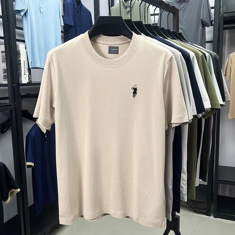 High end silky cotton breathable short sleeve T-shirt men summer designer Paul brand embroidered fashion casual round neck top