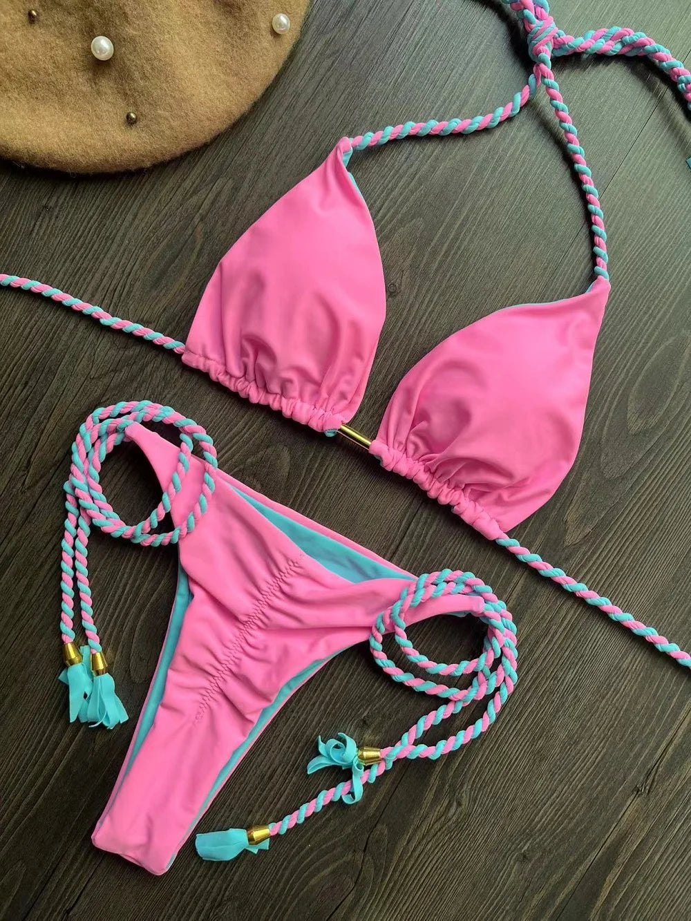 2025 New Sexy Beach Women's Swimsuit Braiding rope Bikinis Set Two-piece Triangle Swimwear Bathing Suit Brazilian Biquinis