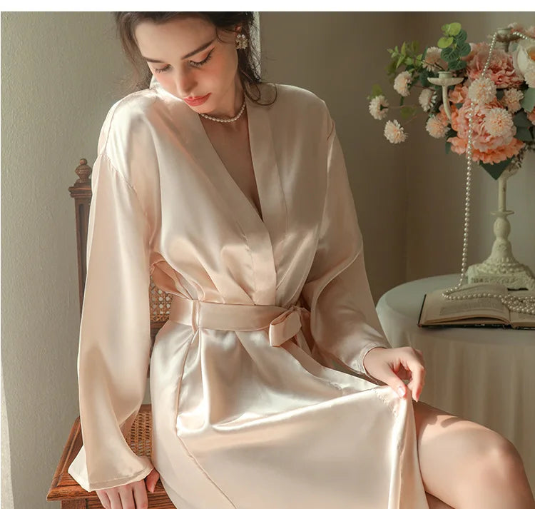 White Silk Satin Bride Bridesmaid Wedding Robe Dress Women's Sleepwear Long Kimono Bathrobe Gown Sexy Loose Home Wear Loungewear