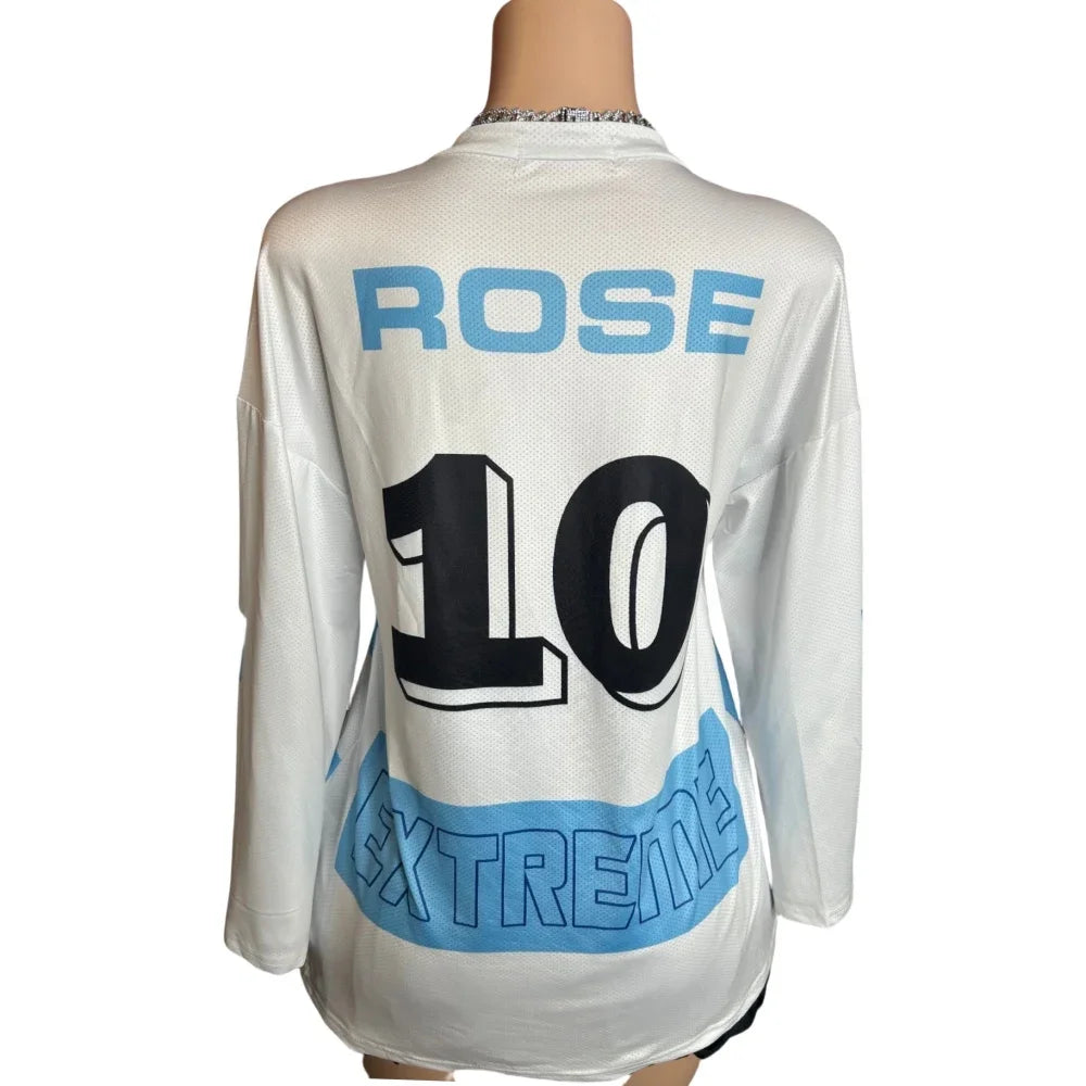 HLJ&GG Y2K Letter Print Mesh Two Piece Sets For Women V Neck Long Sleeve Top + Puffy Mini Skirts Outfits Fashion 2pcs Streetwear