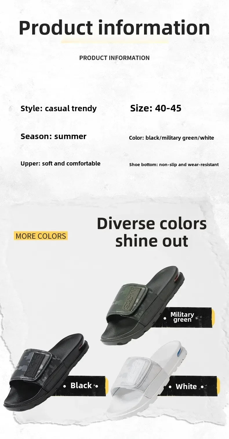 2025 Spring and Summer Trend Fashion Wear Super Soft Slippers Men's Velcro Air Cushion Personality All Casual One Word Slides