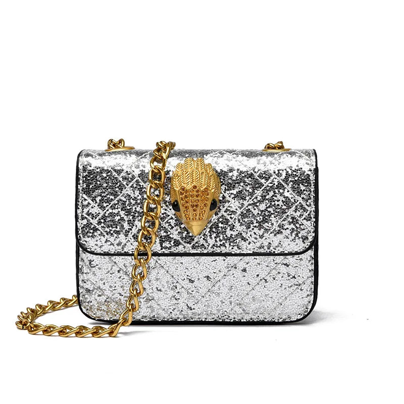 Multicolor Glitter Sequins V Diamond Quilted Mini Square Bag Ladies Eagle Head Lock Gold Metal Chain Crossbody Shoulder Handbag