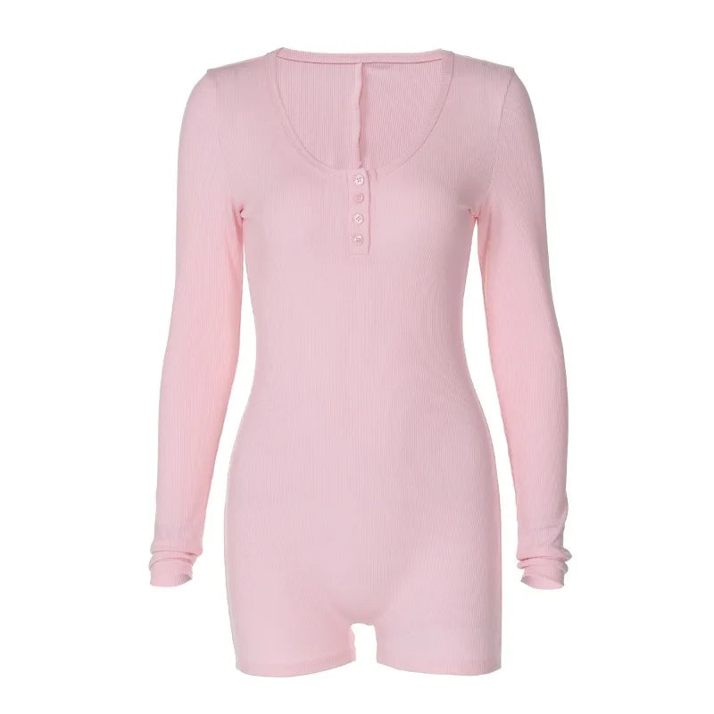 Skinny Ribbed Summer Yoga Jumpsuit Female Rompers Long Sleeve High Waist Solid Bodysuit Streetwear Women's Fashion Rompers 2024