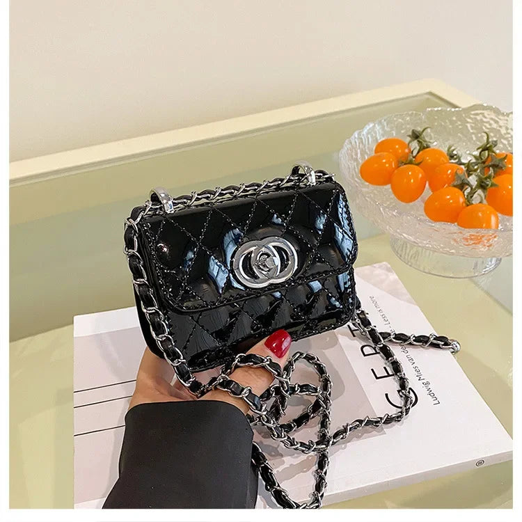 2025 New Arrival Eye - Catching Laser - Patent Mini Crossbody with Gleaming Glossy Chain Strap, Convenient Lipstick Holder
