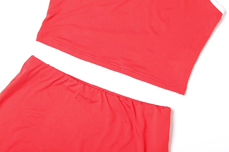 Weird Puss Casual Simple Women 2 Piece Set Tracksuit Skinny Tank Tops+Irregular Hem Skirts Matching Stretch Streetwear Outfits