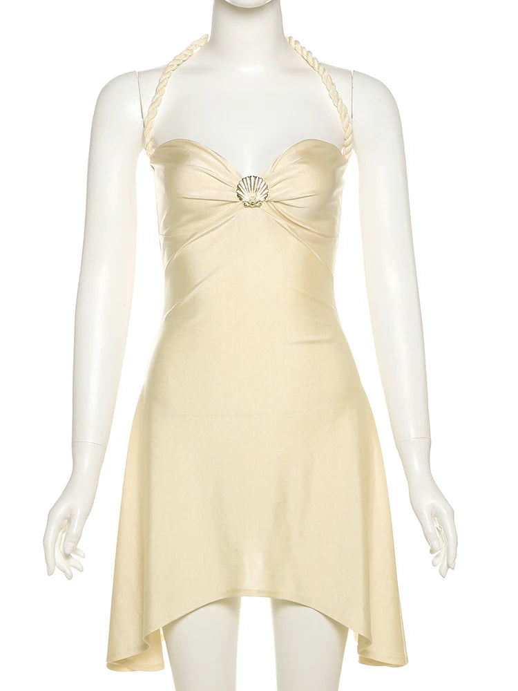 Satin Halter Ruched Irregular Mini Bodycon Dress — Women's Y2K