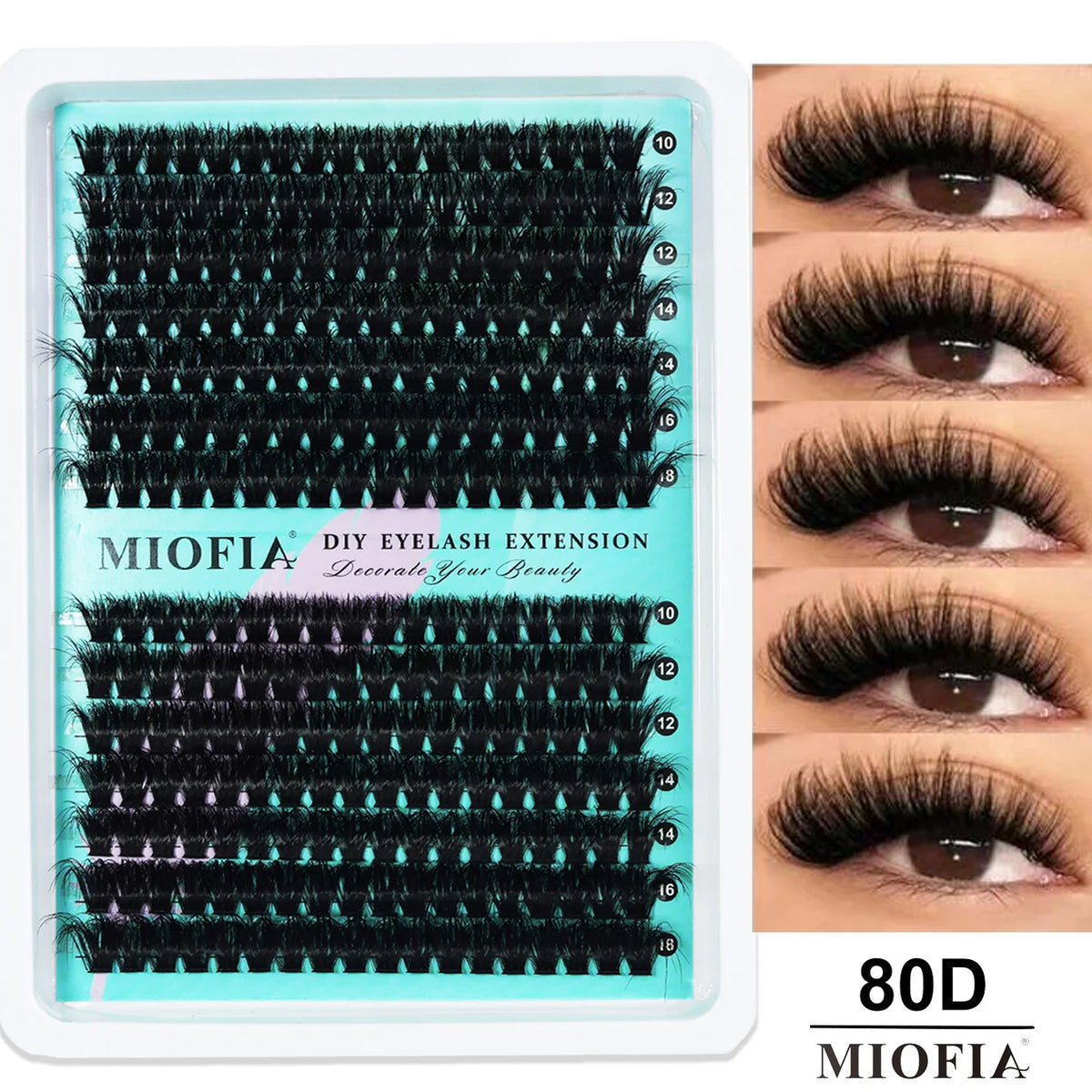 MIOFIA 5D Voluminous Thick Cluster Lashes 30D-150D 10-18mm Mixed Length Full Natural DIY Reusable Eyelash Extensions