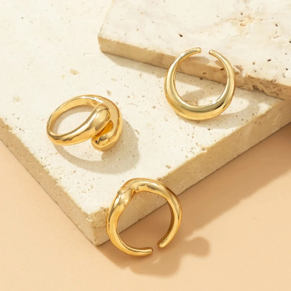3Pcs Trendy Creative Geometric Wave Shaped Ring Set for Women Design Irregular Adjustable Open Ring Finger Jewelry Accessories