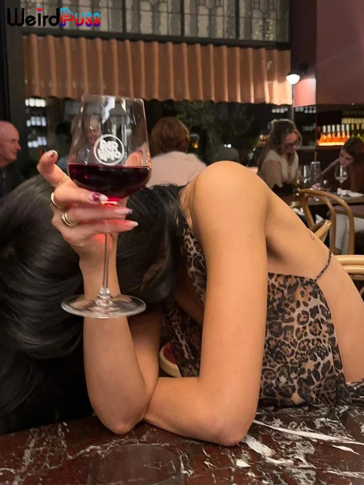 Weird Puss Halter Backless Tank Tops Women Sexy Hipster Swing Collar Leopard Print Summer Trend Hot Chick Wild Streetwear Vest