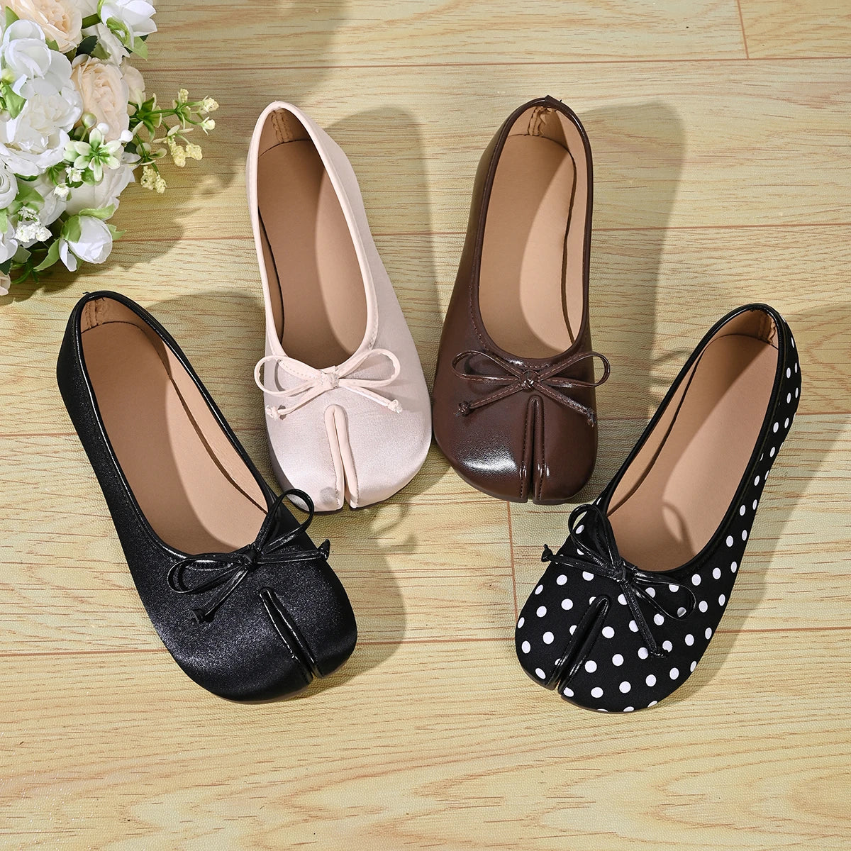 Soft Split Toe Tabi Ballet Flats Women Bowknot Leather Round Toe Ballerina Shoes Low Heel Slip On Loafers Casual Moccasins 2026