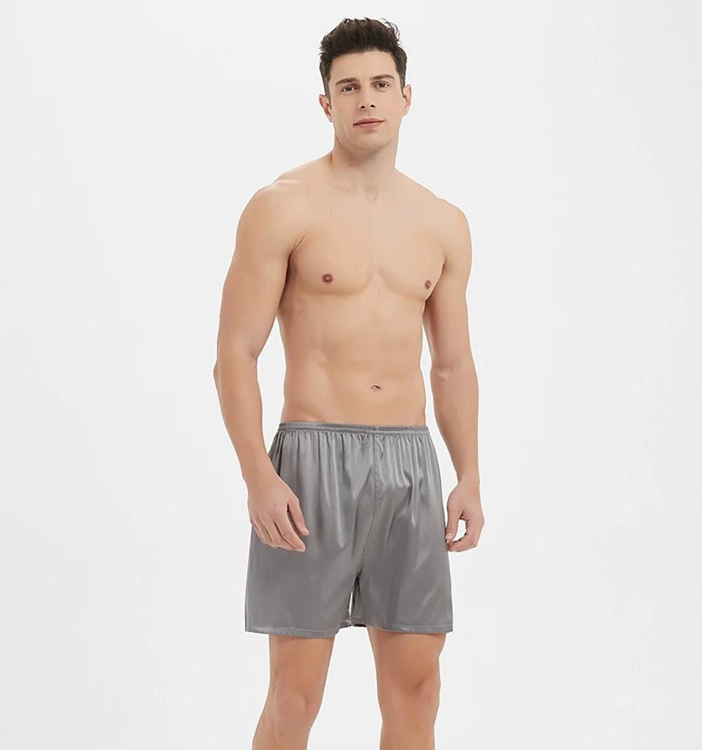 Mens Boxer Shorts Pajama Pants 19mm Mulberry Silk Sleepwear Lounge Underwear Beach Shorts with Elastic Waistband L-6XL