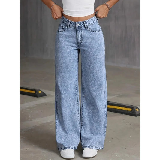 Wide Leg Jeans High waisted  Bow Embroidered Pocket Wide Leg Jeans  Fashionable ladies Trousers Casual Style