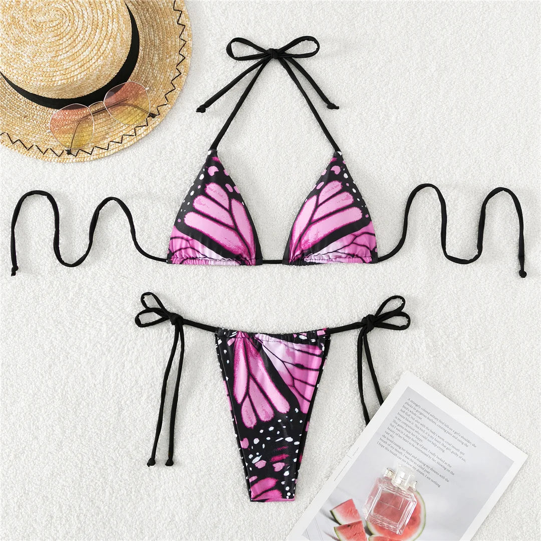 S - XL Sexy Printed Halter Padded Bikini Female Swimsuit Women Swimwear Two-pieces Bikini set Bather Bathing Suit Swim V4910