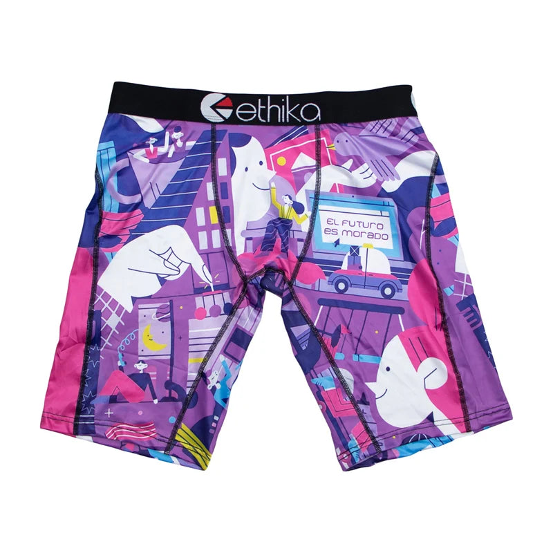 ETHIKA 1Pcs Men Underwear Boxers Breathable Mesh Crotch Man Underpants Plus Size L-3XL Mens Panties Printed Men's Boxers Briefs