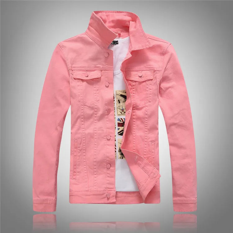2025 Denim Jackets Men Solid Color Jacket Slim Fit Denim Coat Fashion Military Jacket Yellow Black Green White Top for Men