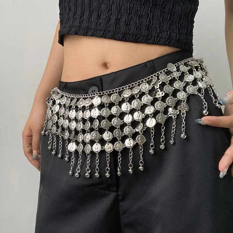 Metal Tassel Waist Chain Vintage Silver Bohemian Style Waistband Body Jewelry Waist Jewelry Ethnic Style Belt